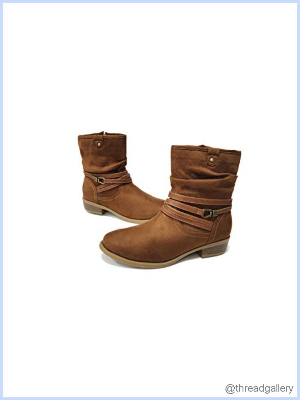 Faux Suede Mid Calf Boot Round Toe Low Heel Slouchy Bootie Side Zipper